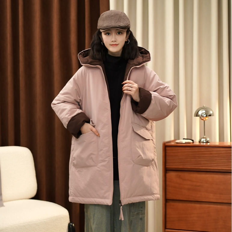 【一恬家】2025秋冬新款百搭双面穿拉链连帽棉服外套~