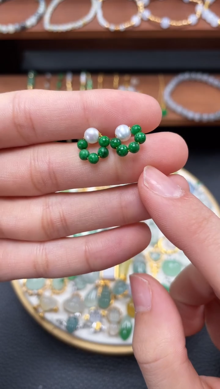 【闪购商品】翡翠耳钉18K金镶嵌2个   JK325