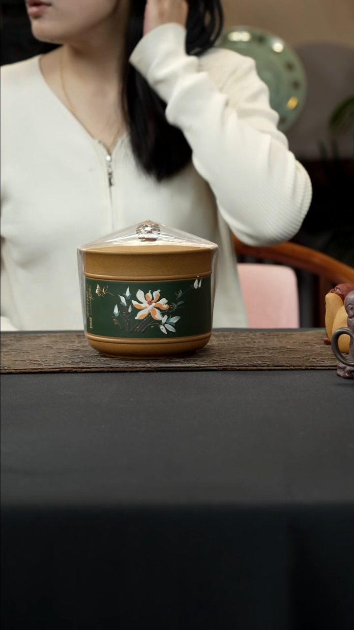 【闪购商品】紫砂茶壶荷花茶叶罐（黄）