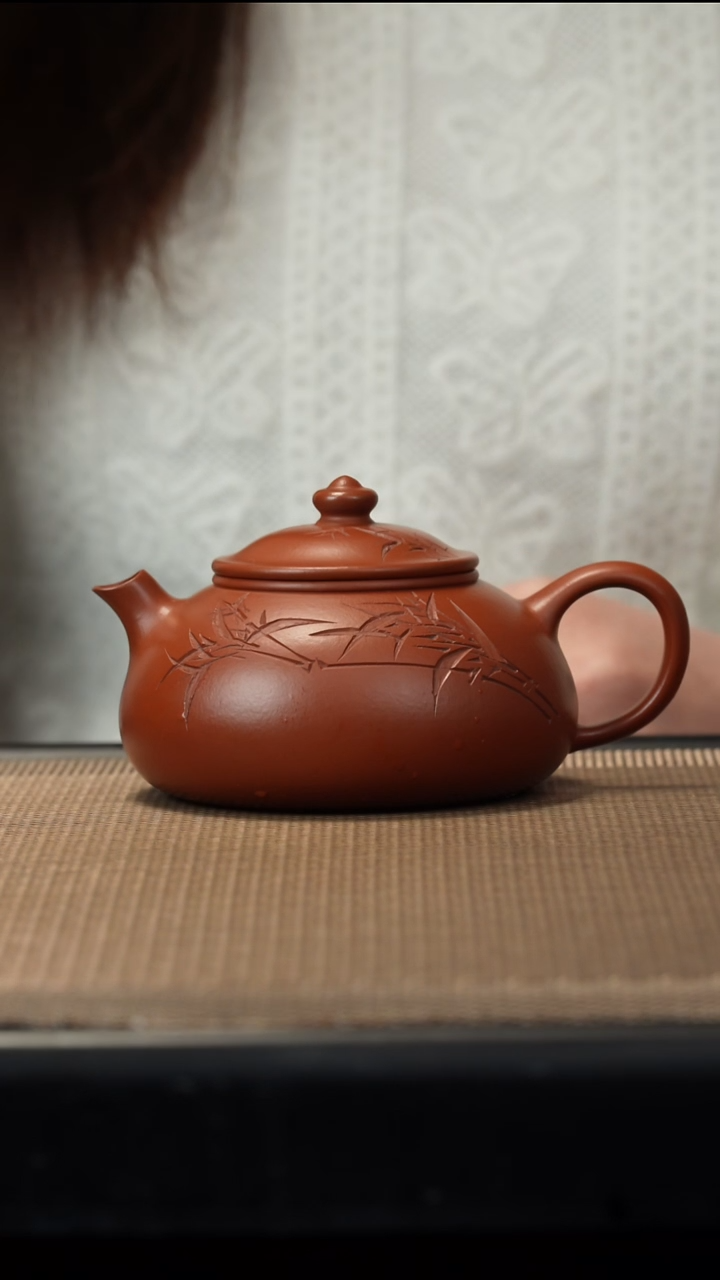 紫砂茶盏朱泥刻绘寒江150CC