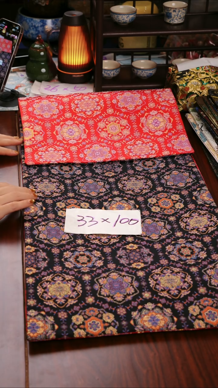【天青宝相花紫红双面】中国风干泡织锦茶席33*100