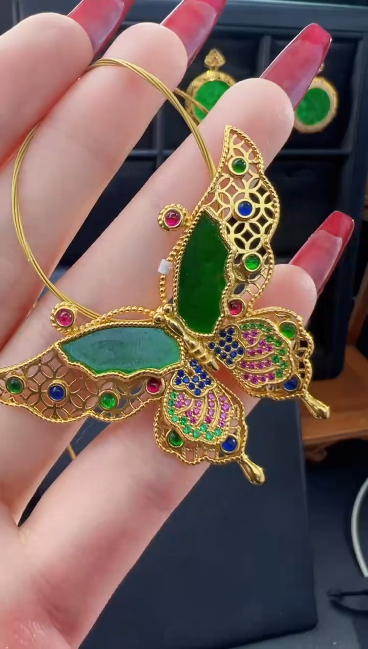 【闪购商品】翡翠吊坠(不含链)银S925镀金镶嵌天然缅甸翡翠A货吊坠