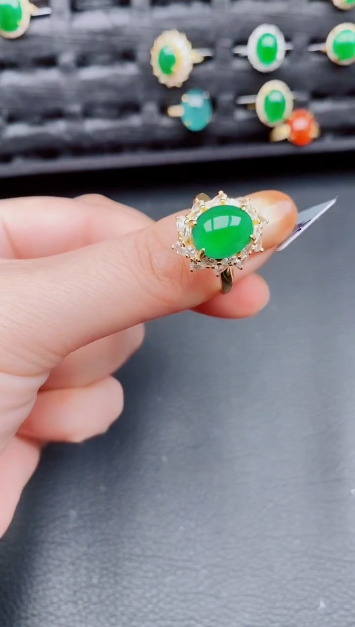 【闪购商品】翡翠戒指银S925镶嵌天然a货翡翠357