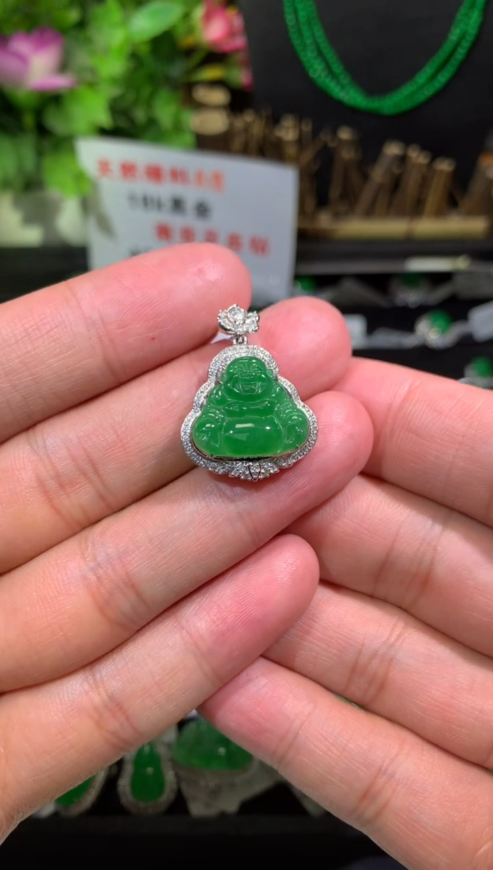 【闪购商品】翡翠吊坠(不含链)18K金镶嵌佛公