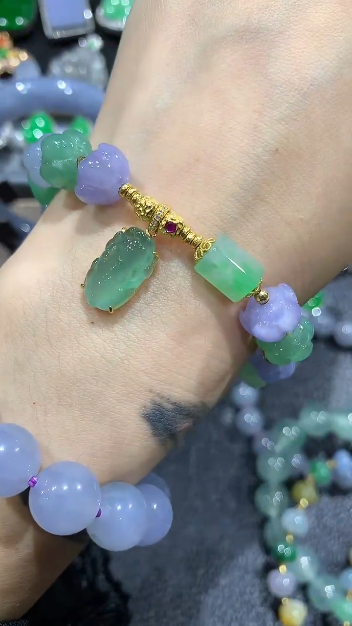 【闪购商品】翡翠手链18K金镶嵌5团购