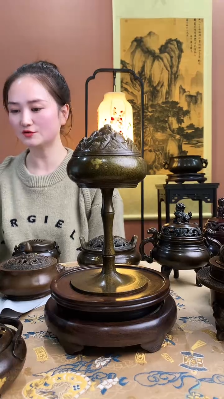 铜苏工黄铜博山炉熏香炉18.5