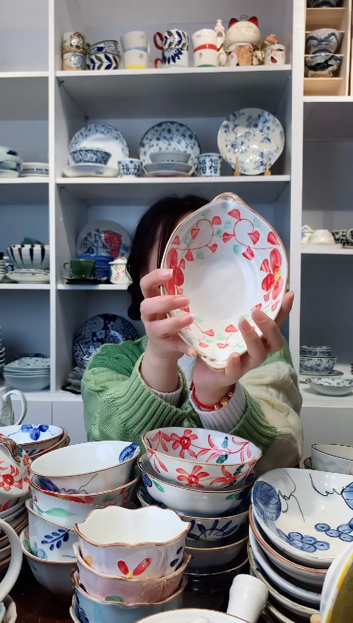 【闪购商品】钛合金赤绘唐草双耳椭圆钵