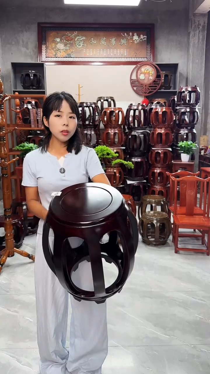 花梨木类家具【微瑕】酸枝色大号鼓凳单个6号