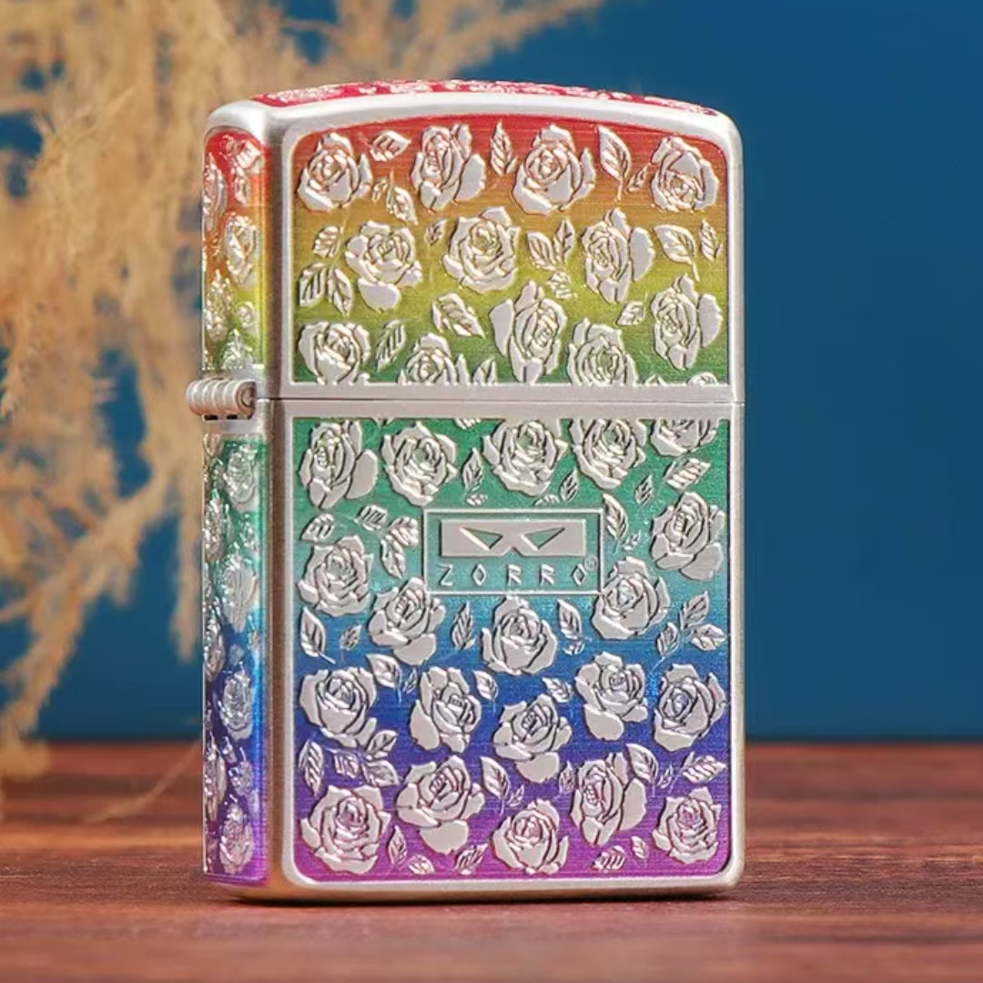 佐罗打火机二代彩虹玫瑰煤油防风时尚新款唐草送男生礼物