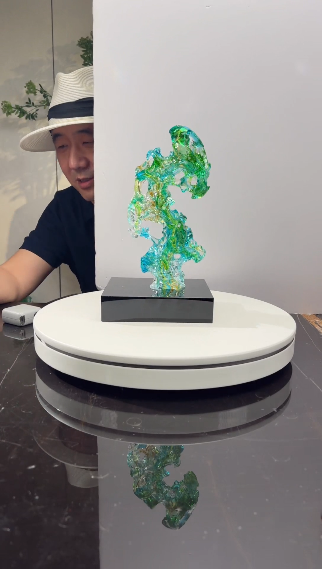 摆件不****福CS0202002蓝绿小号太湖石+黑色小底座