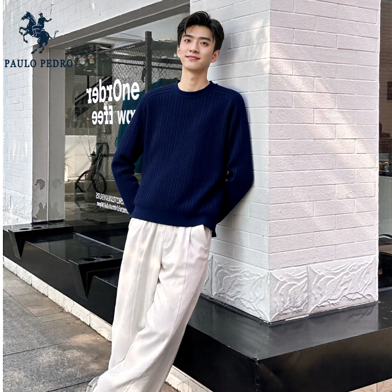 PAULO PEDRO/保罗彼得2025新款男士休闲百搭纯色针织衫毛衣