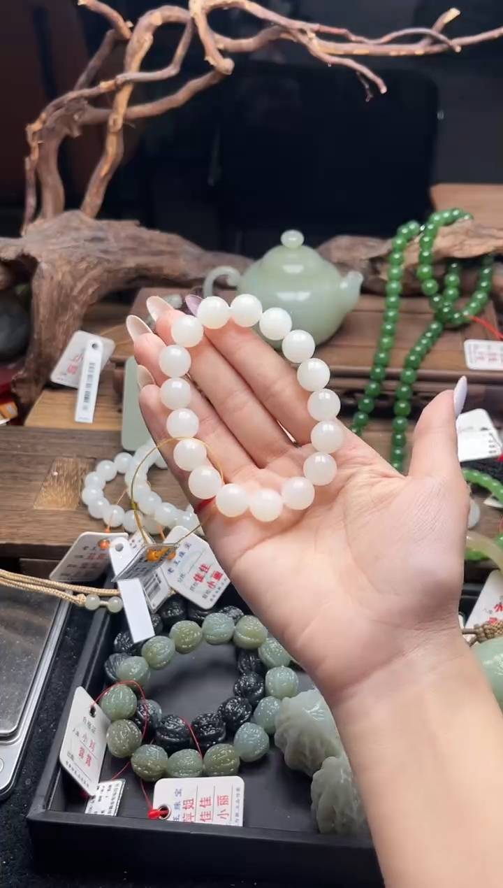 未镶嵌手串和田玉卡12天泰白玉 圆珠9014882