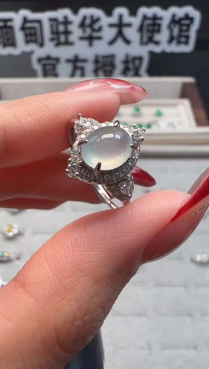 银S925镶嵌戒指翡翠 缅甸珠宝严选