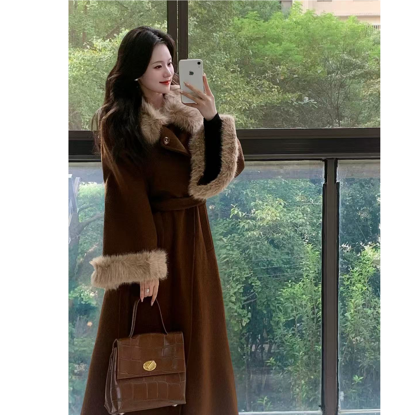 毛毛双面毛呢大衣女冬高级感中长款毛呢外套秋68368