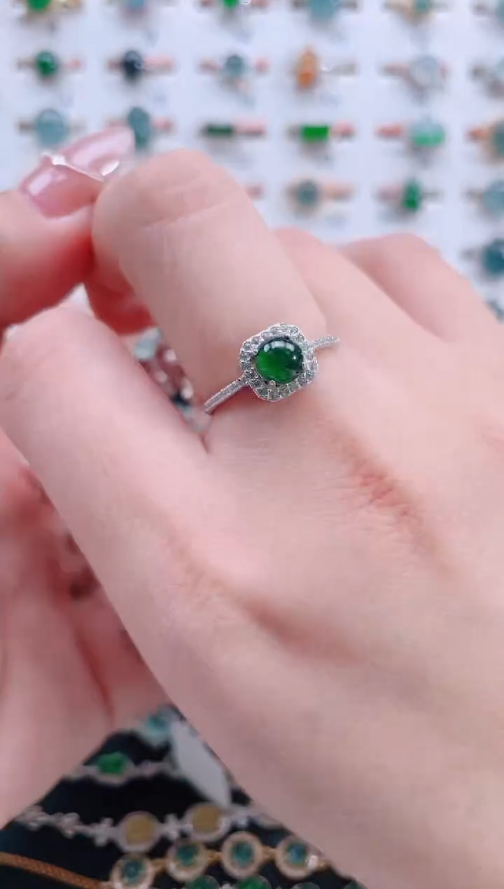 银S925镶嵌戒指翡翠天然翡翠