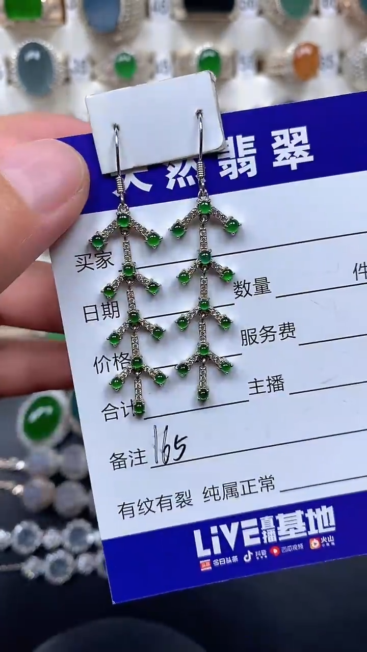银S925镶嵌翡翠耳饰165