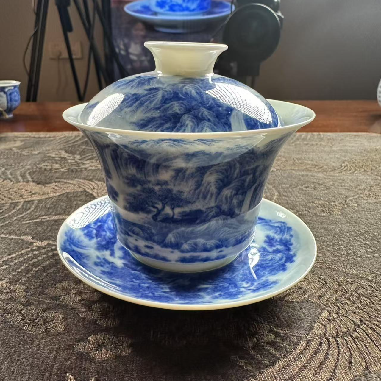 砚菲轩 青花山水三才盖碗