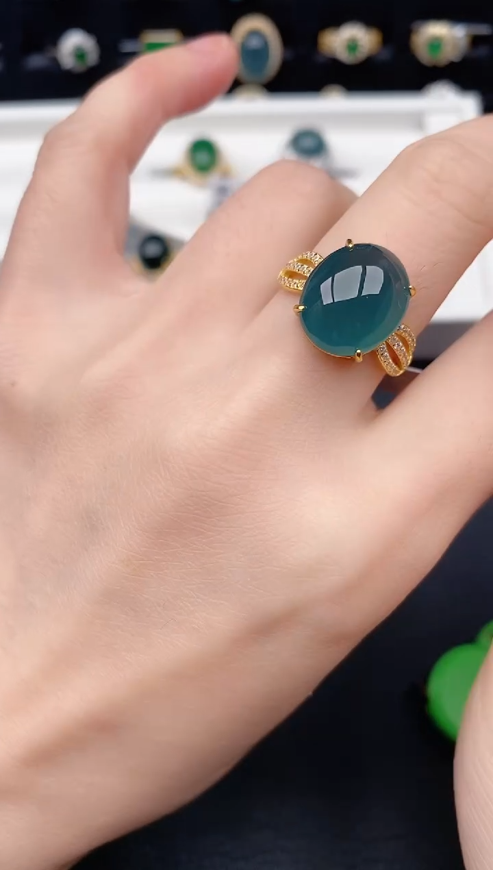 银S925镶嵌戒指翡翠天然a货翡翠363