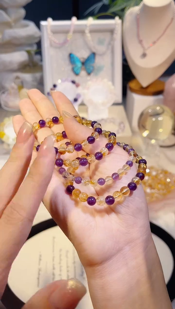 未镶嵌手串水晶单圈黄紫水晶