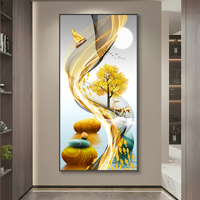 福禄双至入户玄关过道正对门走廊装饰画现代简约轻奢挂画高档