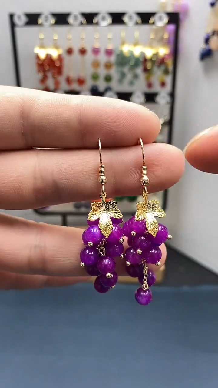 【闪购商品】苏纪石（舒俱来）耳坠银S925镀金镶嵌尺寸6mm葡萄01