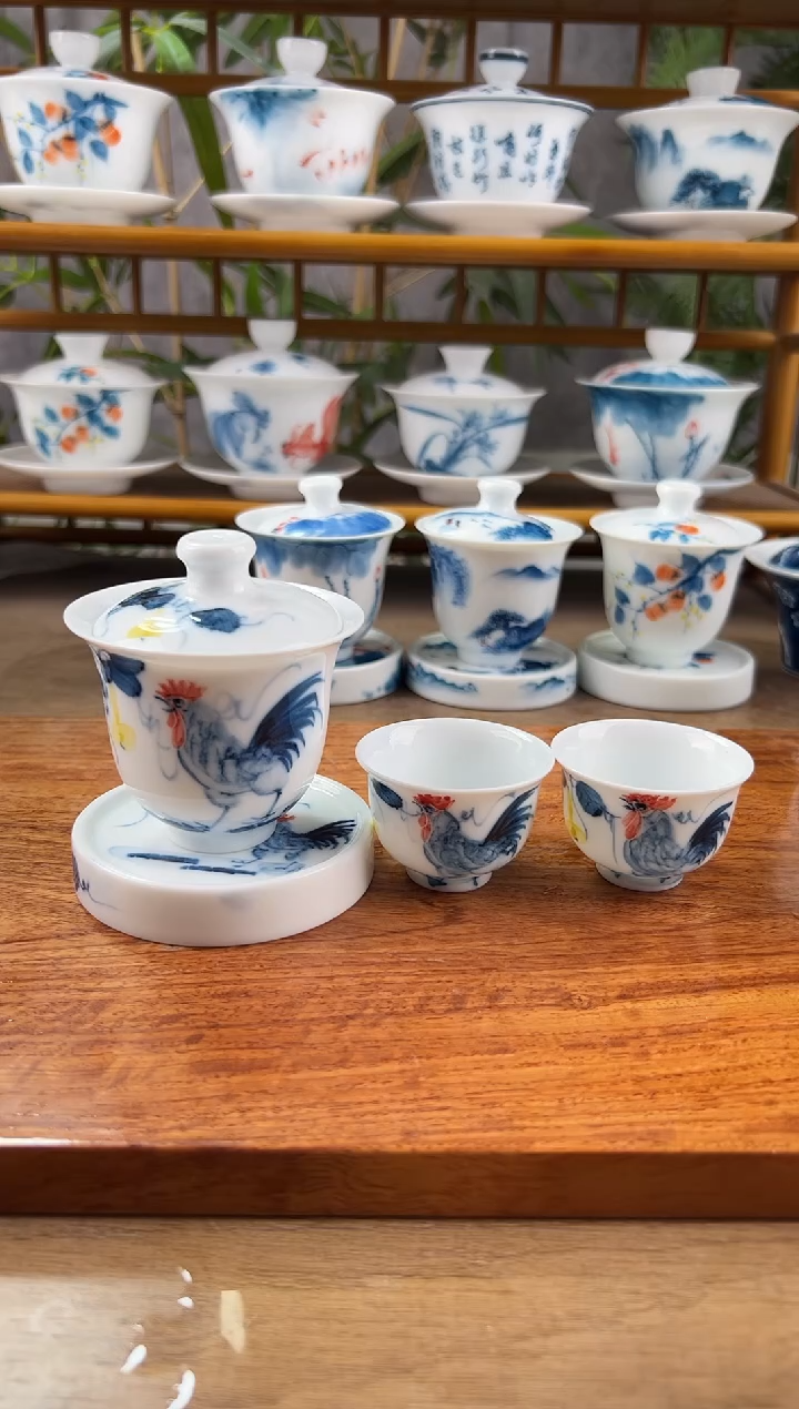 【闪购商品】微瑕公鸡美人备盖碗+美人杯2个+小盖置