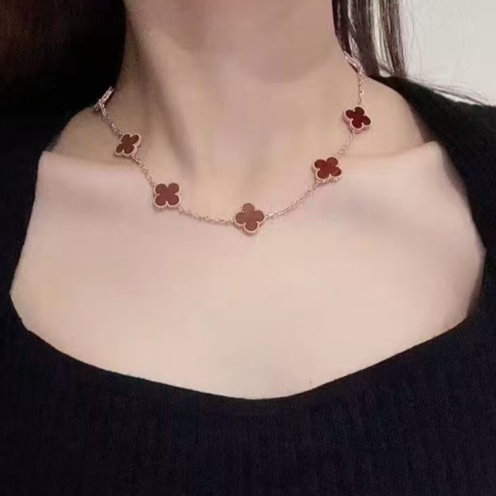 99新 梵克雅宝 【小花Han】Vintage 十花项链 18K黄金/红玉髓 项链 