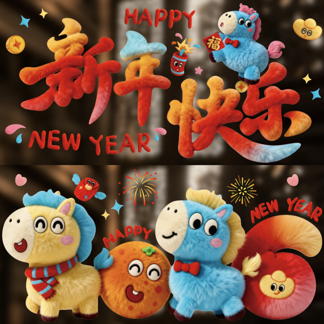 裸眼5D可爱小马毛绒质感静电贴装饰品橱窗玻璃新家装饰