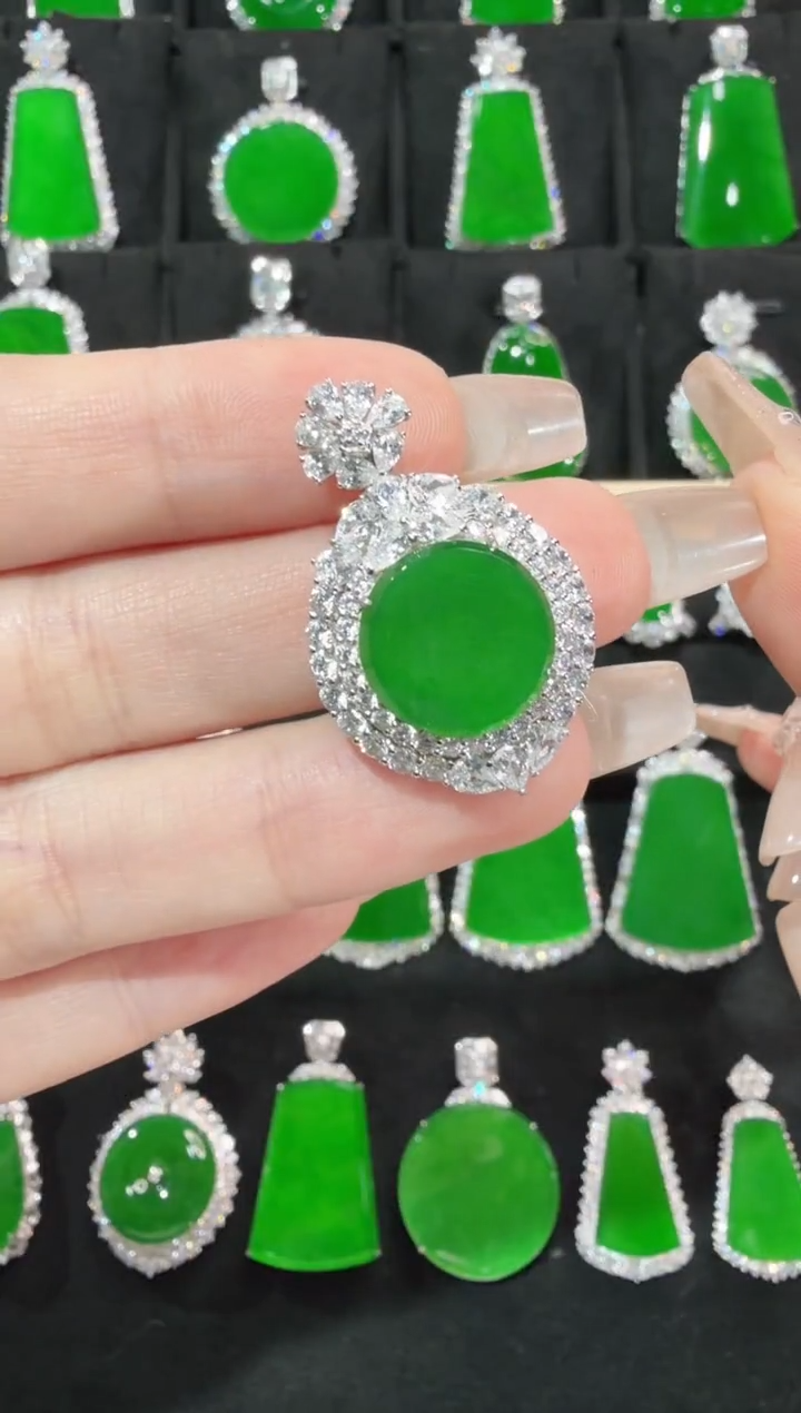 颈饰银S925镶嵌翡翠圆牌天然A货翡翠72h鉴赏期