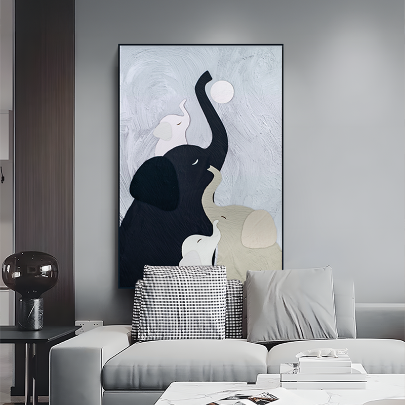 侘寂风子母象肌理感客厅玄关装饰画抽象沙发背景落地画大象80120