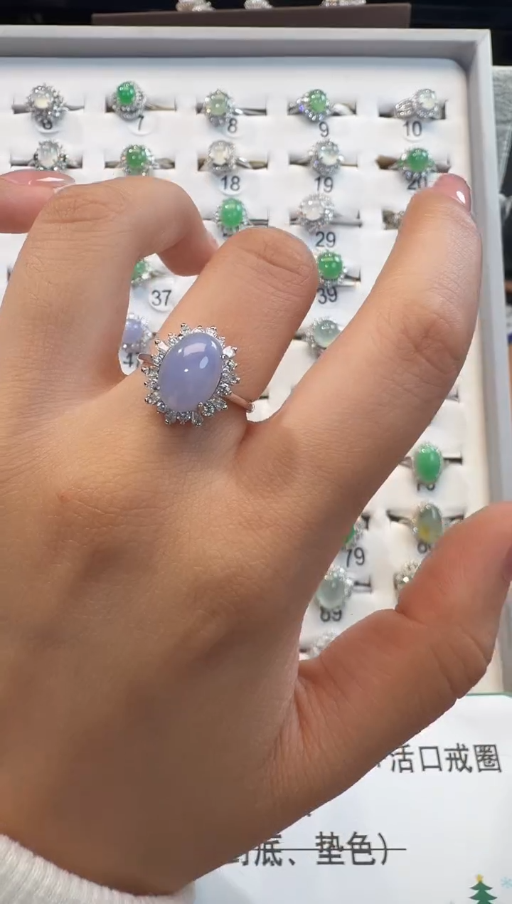 银S925镶嵌戒指翡翠925银镶翡翠戒指镶嵌242