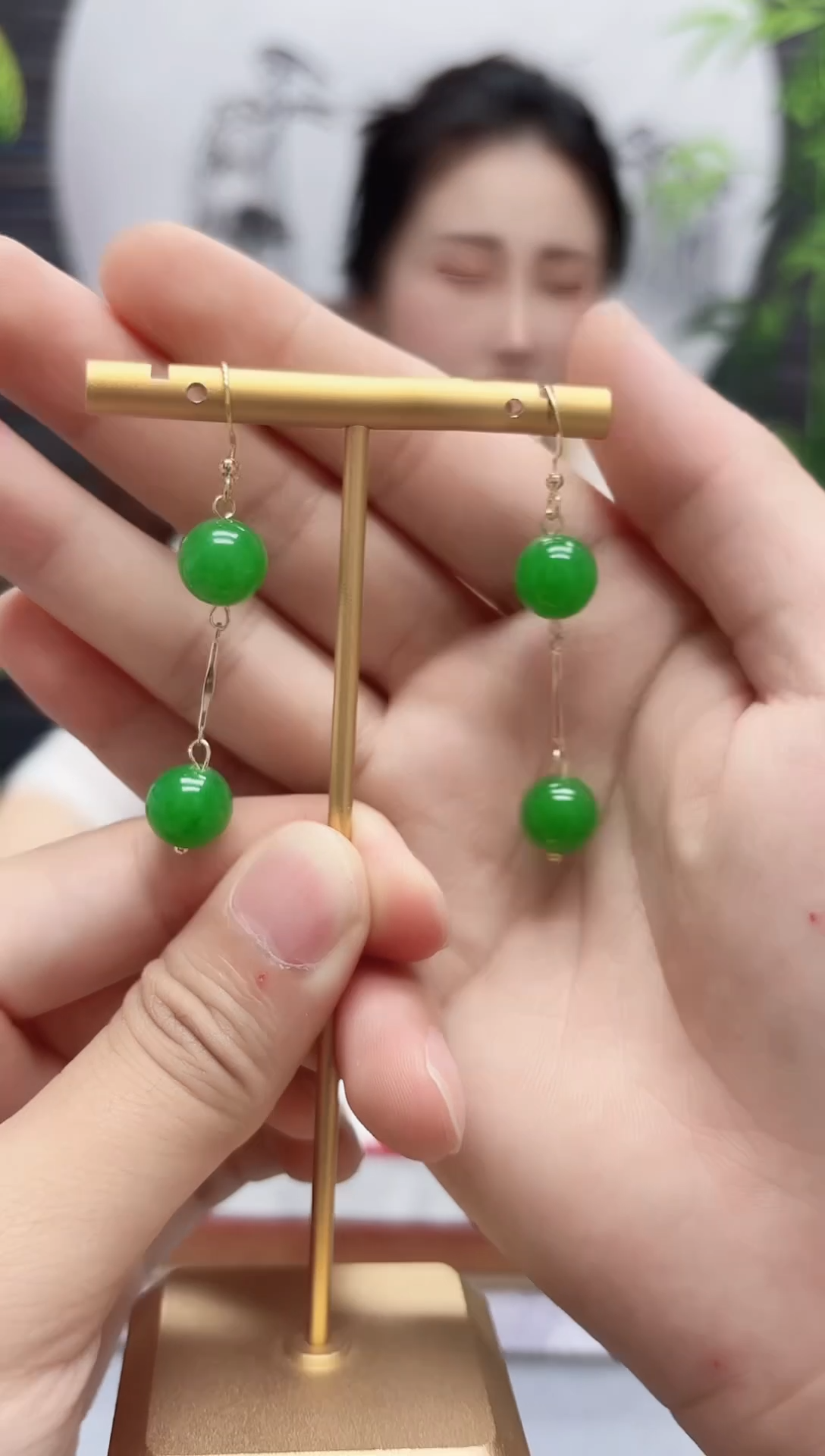 翡翠14K金镶嵌耳饰满天星耳坠