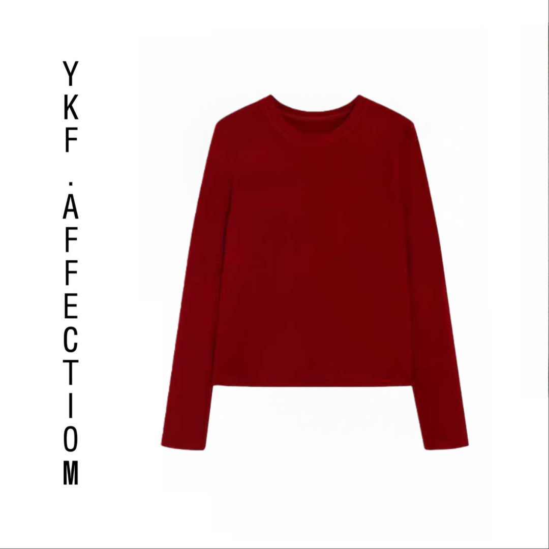 （发财小绒T）原创多规格韩国定制特丽绒正肩素元长袖上衣10423