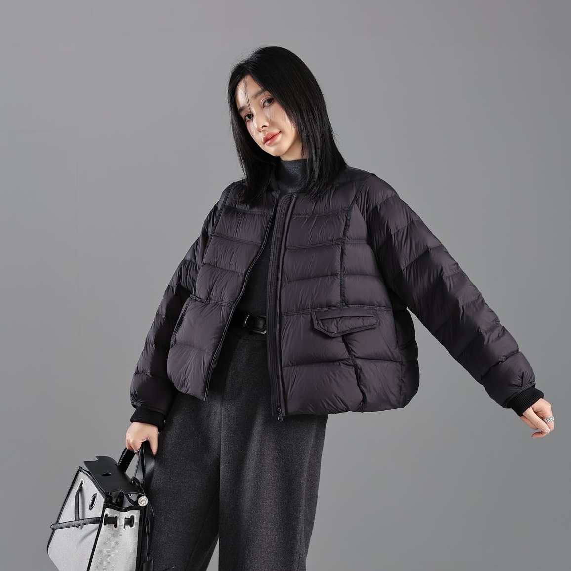 【悦兮】冬季棒球领90白鸭绒长袖羽绒服立领厚款保暖时尚休闲531