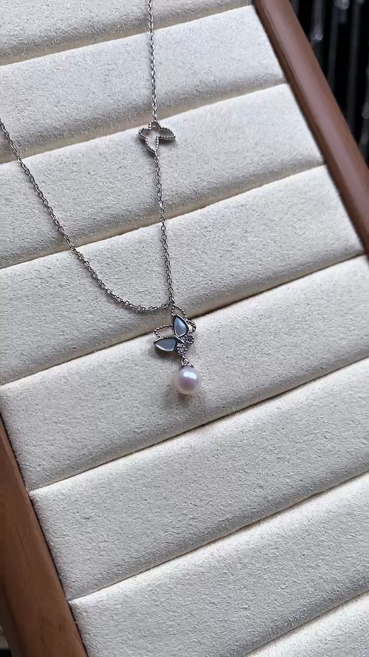 【闪购商品】海水珍珠颈饰银S925镶嵌蝴蝶款珍珠套链