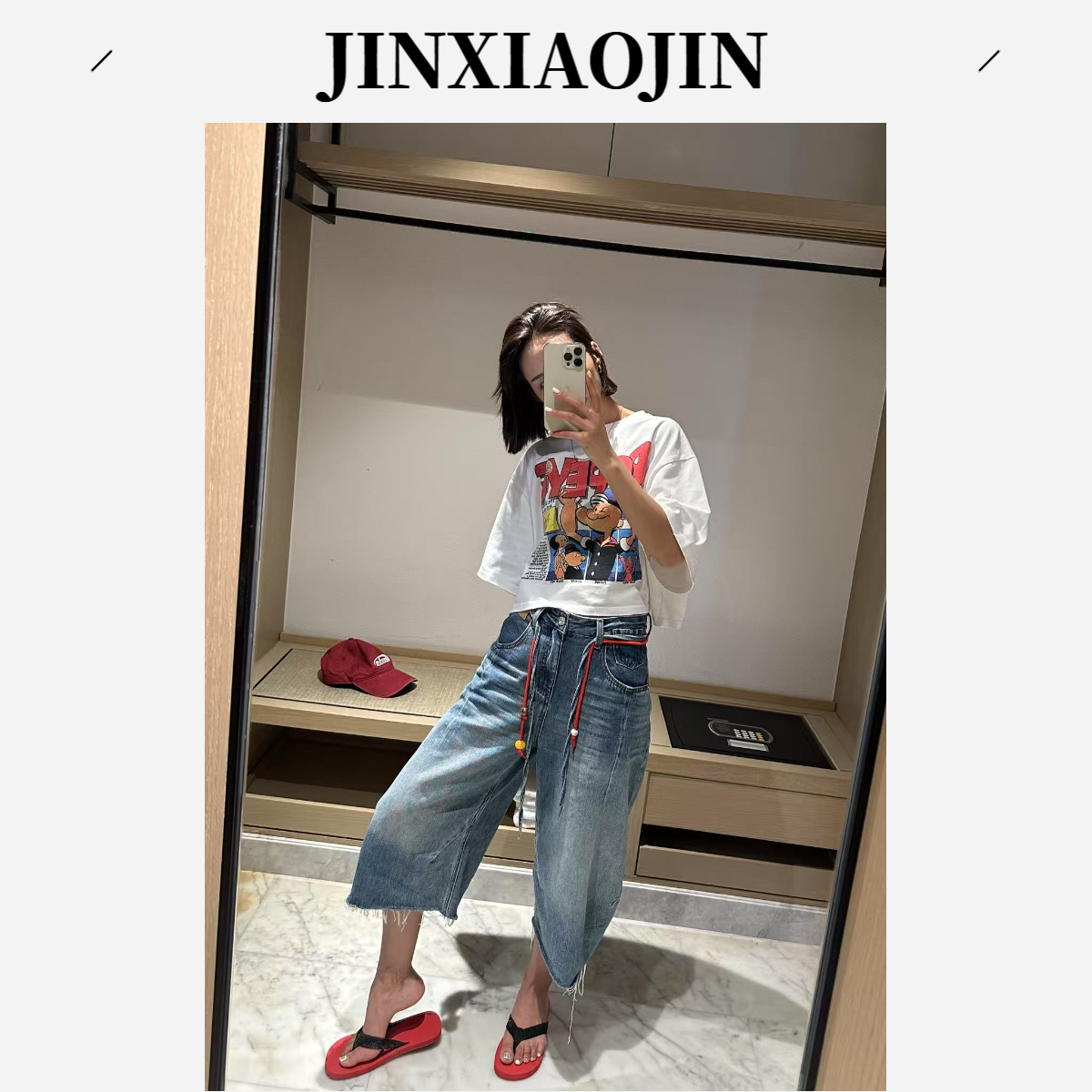 【JINXIAOJIN】夏季新款欧韩高品质显瘦7分弯刀牛仔裤25A5328