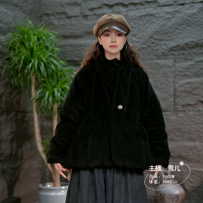 【加绒加厚条绒棉服】百搭棉服外套短款棉衣V领宽松加厚长款