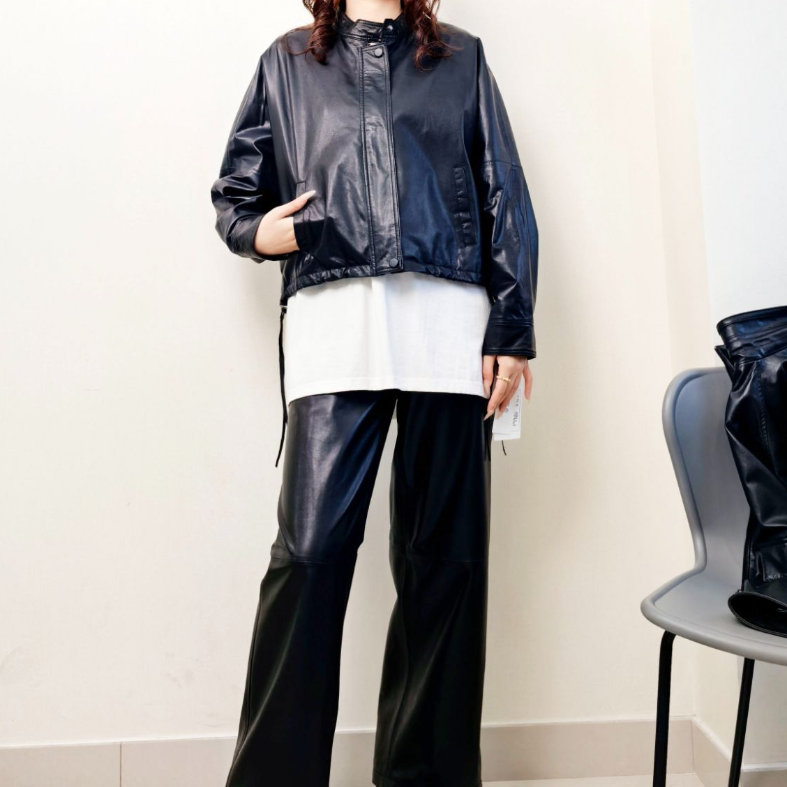 【堇色】轻奢小立领蝙蝠袖下摆抽绳休闲老钱风百分百绵羊皮皮衣出行