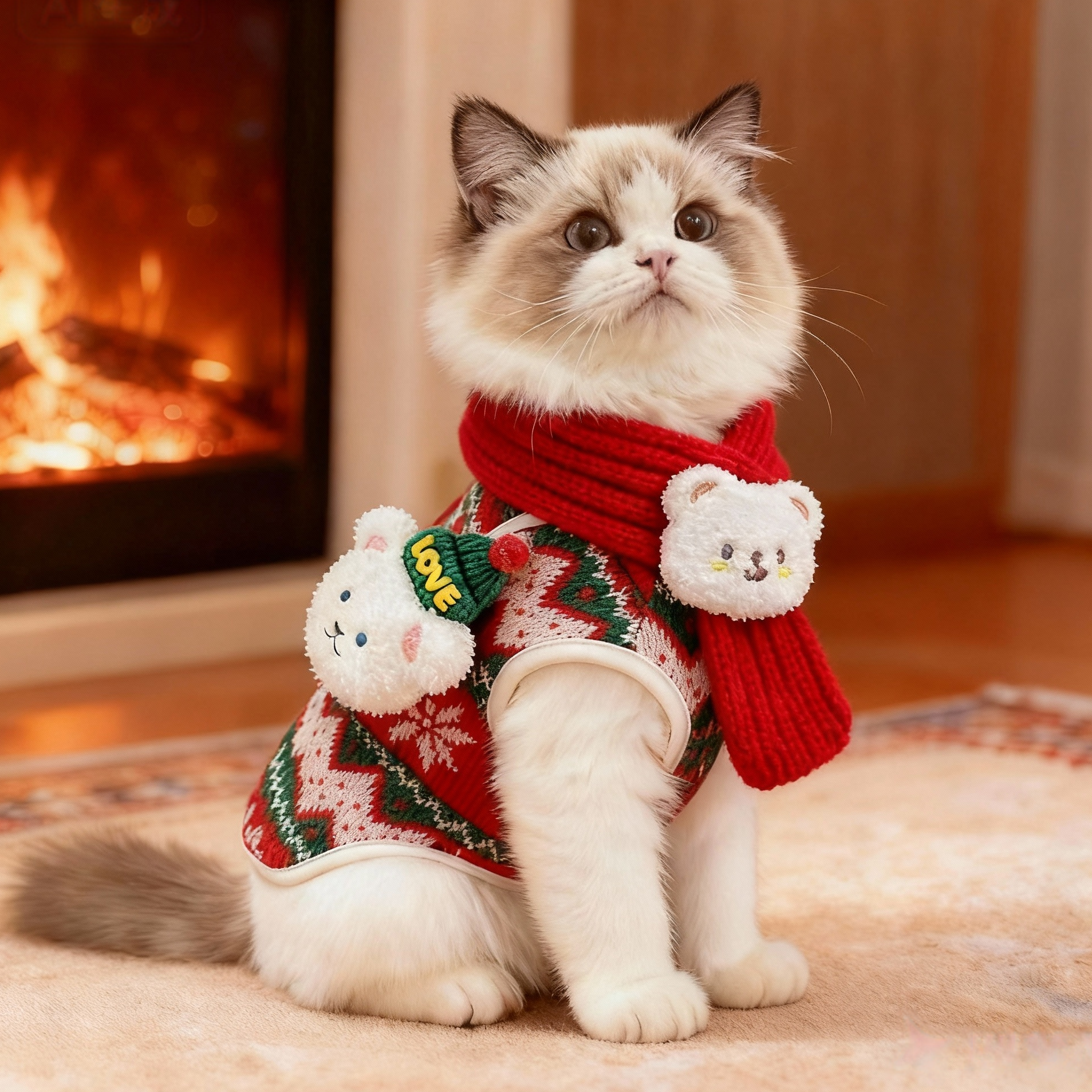 小猫咪衣服圣诞小熊马甲秋冬装布偶银渐层无毛猫针织背心狗狗保暖