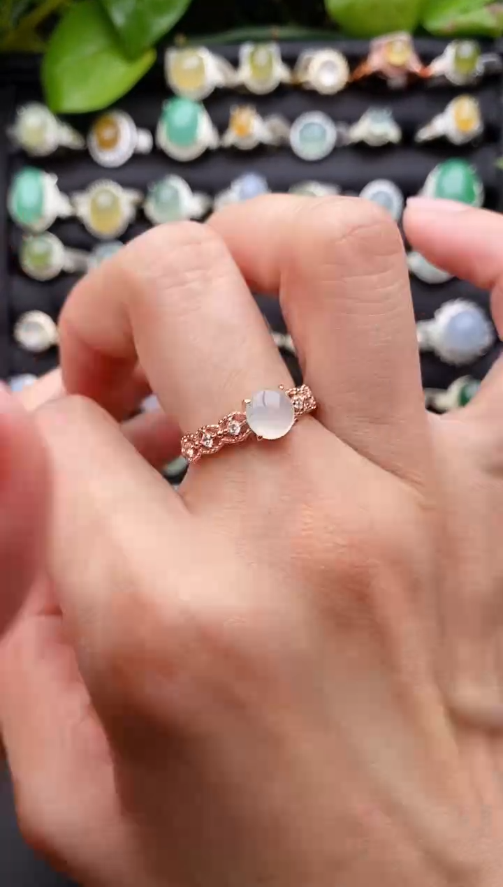 【闪购商品】翡翠戒指银S925镶嵌缅甸天然A货翡翠55  4-5