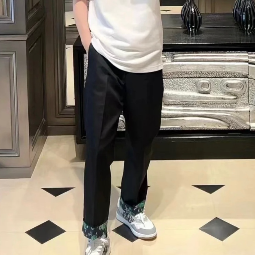 未使用 DIOR/迪奥 男士裤脚印花黑色休闲裤128936