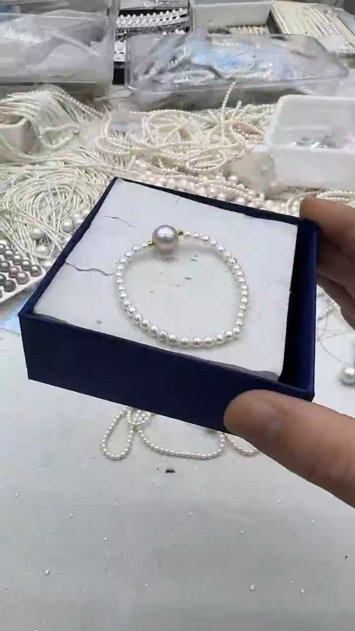 银S925镶嵌手链淡水珍珠3-10mm 紫珠款-新品