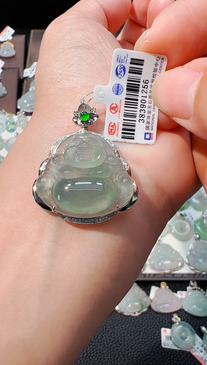 翡翠18K金镶嵌吊坠(不含链)佛公吊坠1256