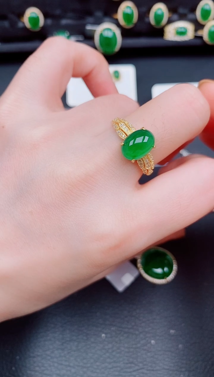 【闪购商品】翡翠戒指银S925镶嵌天然a货翡翠371