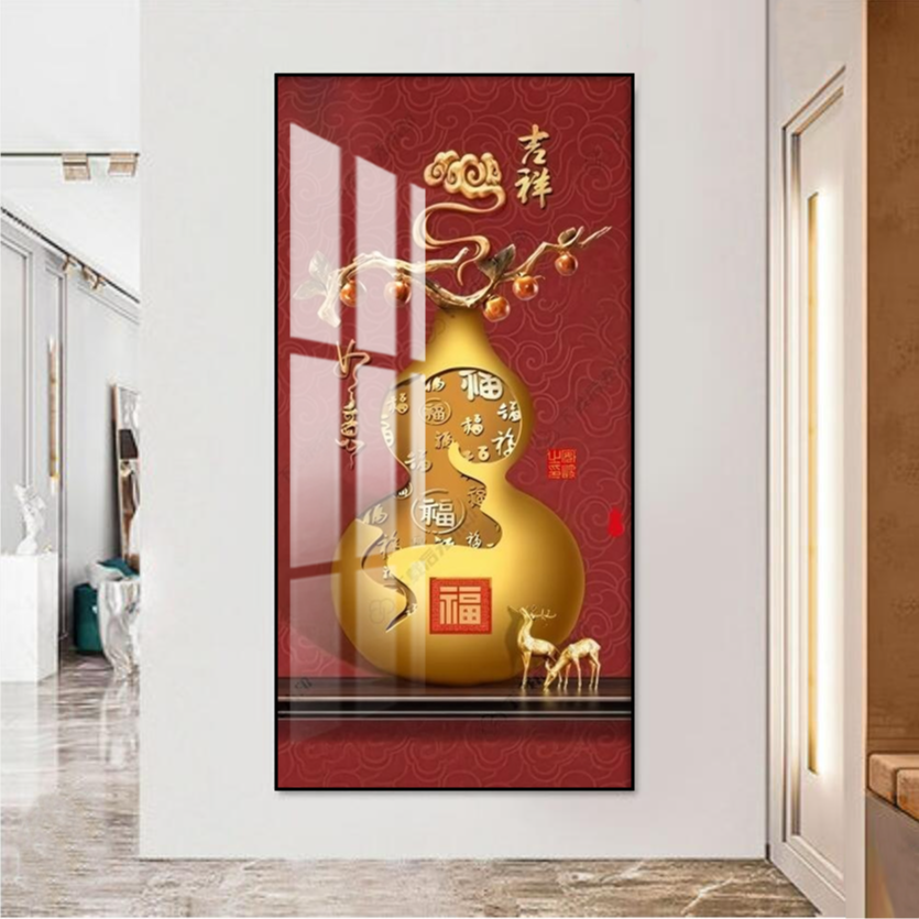 吉祥如意葫芦入户玄关装饰画走廊过道晶瓷镶钻壁画