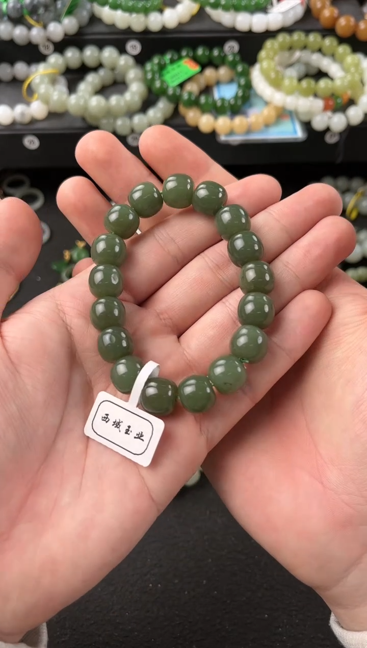 【闪购商品】和田玉手串未镶嵌若羌青黄口卡12老型珠微色差