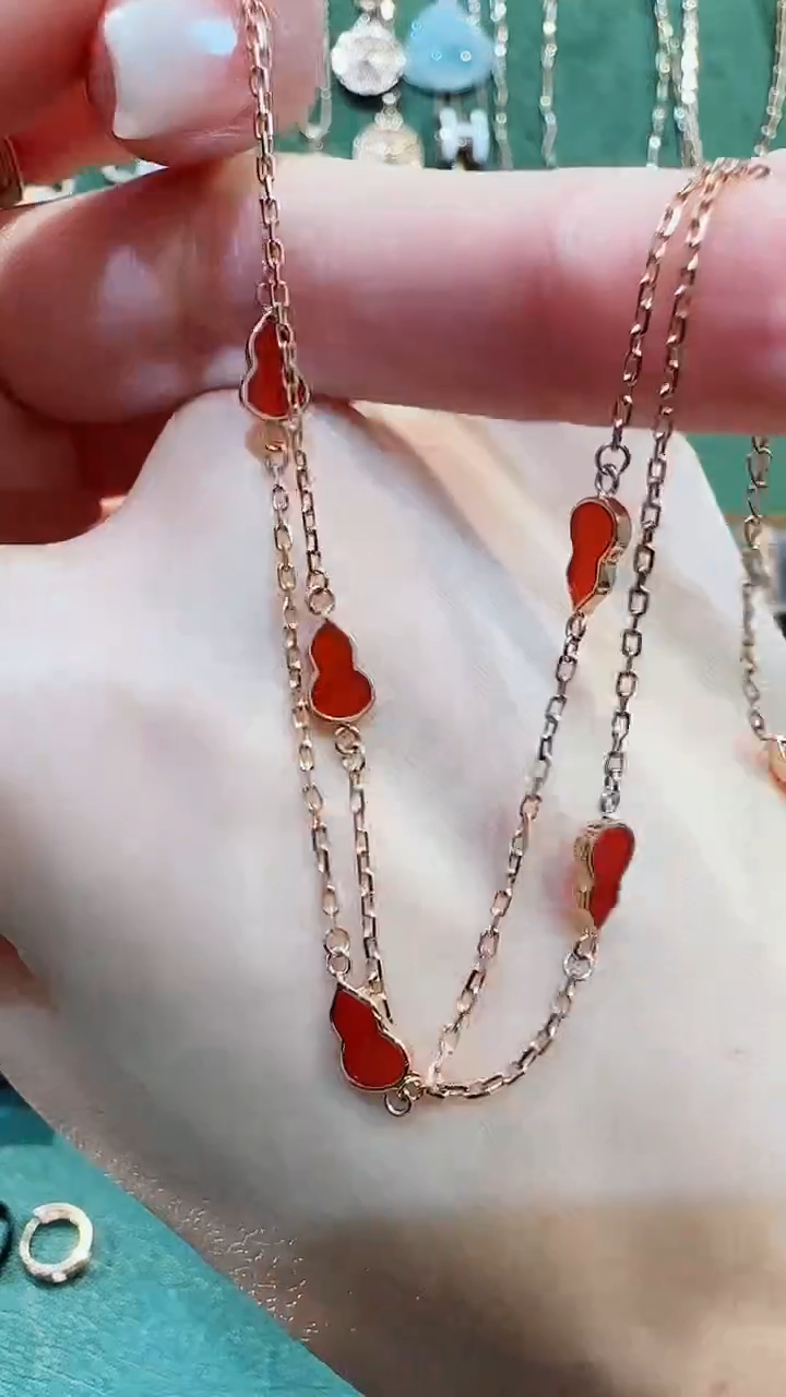 【闪购商品】玛瑙/玉髓手链18K金镶嵌18K金6福葫芦手链
