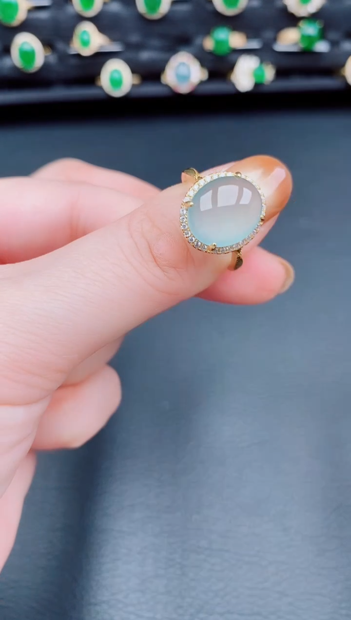 【闪购商品】翡翠戒指银S925镶嵌天然a货翡翠112