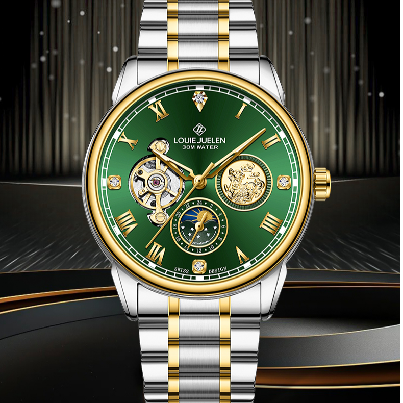 瑞士品牌LOUIEJUELEN 间金麒麟系列 奢华男士机械腕表 ss DZX