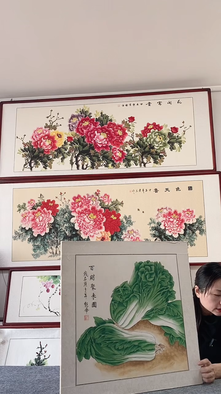 国画纯手绘65*65CM带框装饰字画